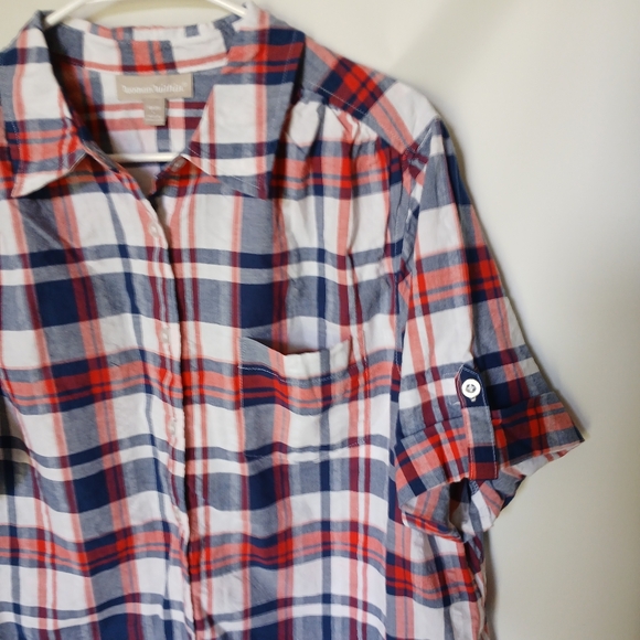 Women Within Top Size L 18/20 Color Red White Blue Plaid - Picture 3 of 8